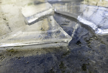Pieces of ice on the ground