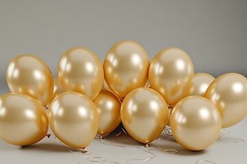 Cluster of shiny gold balloons lying softly on the ground