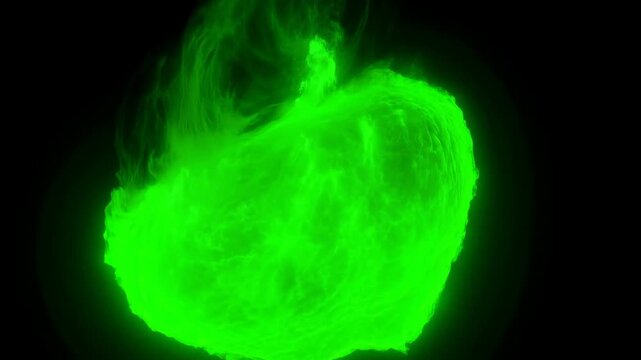 Glowing green flame movement: dynamic fireball transformation animation