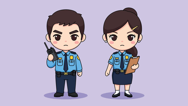 Cute cartoon police officers standing together.