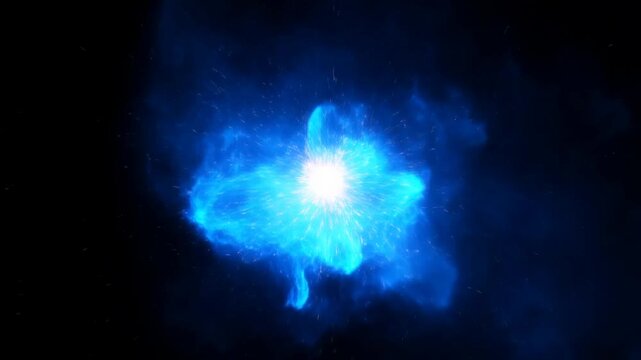 Glowing blue nebula expanding and pulsating against dark space background