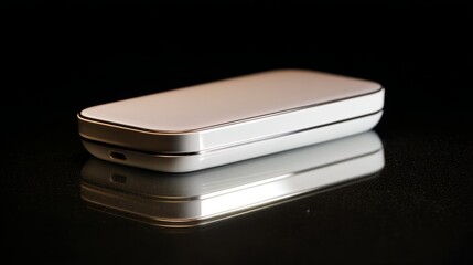 portable. A sleek modern device with glossy surfaces stands isolated, reflecting light for a clean and polished aesthetic. product launch decks.
