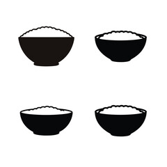 Four stylized silhouette bowls filled with fluffy white rice, ready to be served