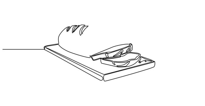 Animated self drawing of Bread loaf single continuous one line art minimalist outline isolated vector with white background, Loaf icon line continuous drawing vector. One line Loaf icon video