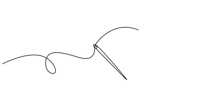 Video. Continuous linear needlepoint pattern. Single line tailor's needle mark. Tailor's sign template. Animation on white background 4K.
