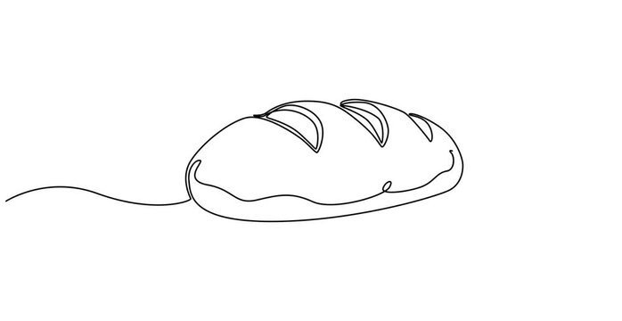 Animated self drawing of Bread loaf single continuous one line art minimalist outline isolated vector with white background, Loaf icon line continuous drawing vector. One line Loaf icon video