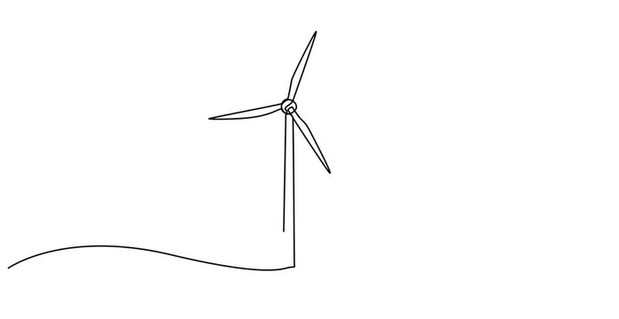 Animated self drawing of  Continuous one line drawing of wind turbines eco energy. simple wind turbines outline vector illustration, Wind mill, wind generator energy, single continuous line art