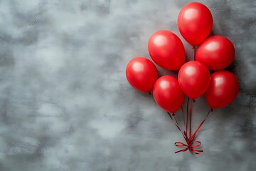 Colorful red balloons fastened together lying across the surface