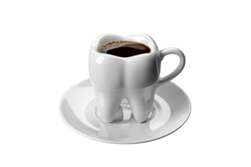 Tooth and coffee cup concept symbolizing dental stains caffeine impact on teeth