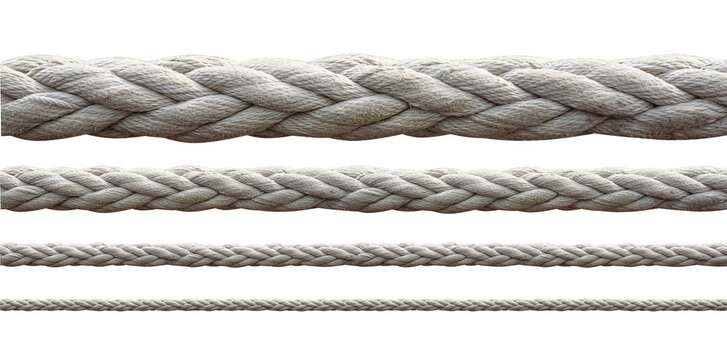 Braided rope texture set on transparent background