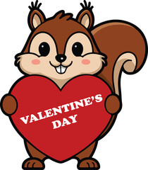 Sweet valentine squirrel holding pink heart minimalist vector silhouette clipart