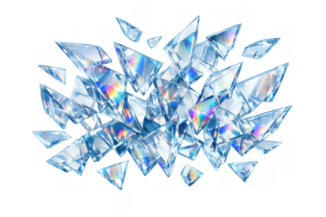 Shattering ice shards creating an abstract explosion with scattered glass splinters illustrating broken fragility