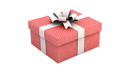 Red polka dot gift box with white ribbon against transparent background art design