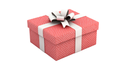 Red polka dot gift box with white ribbon against transparent background art design