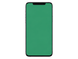 Modern smartphone with solid green screen background