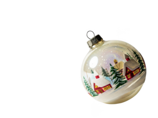 Christmas ornament with snowy winter scene and santa claus