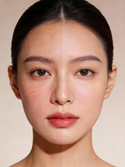 Skincare Before and After Comparison Portrait with Natural and Smooth Skin