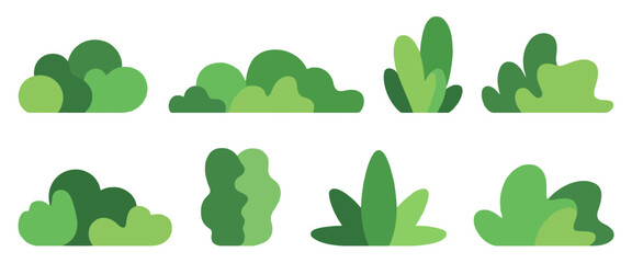 Collection of abstract green bush and foliage shapes in a flat style plant nature © Anjuman