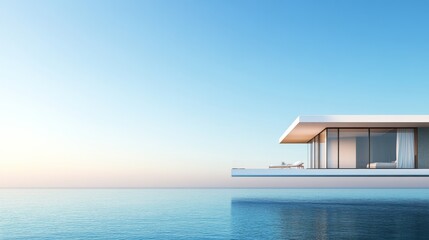 Obraz premium Minimalist House Overlooking Ocean, architecture , luxury