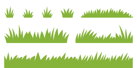 Collection of green grass silhouettes in various shapes and sizes a white background nature plant © Anjuman