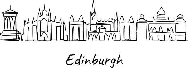 Fototapeta premium Edinburgh city skyline minimalist drawing vector illustration.