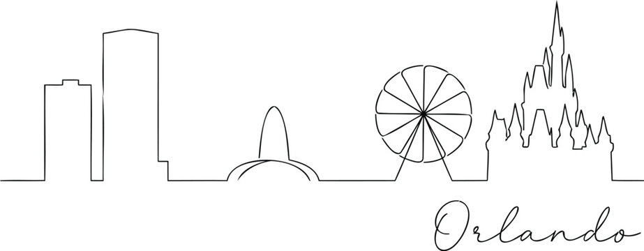Orlando Florida cityscape line art for travel branding.
