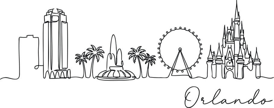 Orlando city skyline minimalist drawing vector illustration.