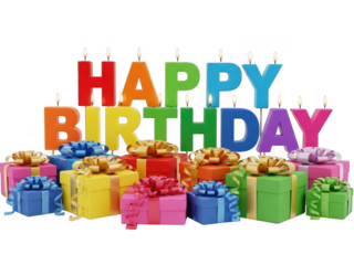 Vibrant happy birthday celebration with colorful candles and gifts