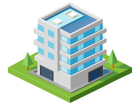 Modern apartment building top view architectural illustration