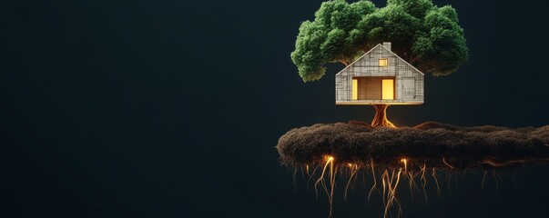 Surreal Tree House Roots and Glow, architecture , nature