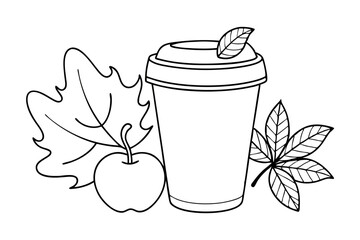 line drawing fall beverage coloring page warm autumn illustration