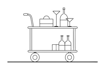 line drawing bar cart silhouette modern home decor illustration