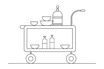 line drawing bar cart silhouette serving trolley illustration
