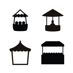 Collection of market stall and kiosk silhouettes showing various booth designs and vendor stands