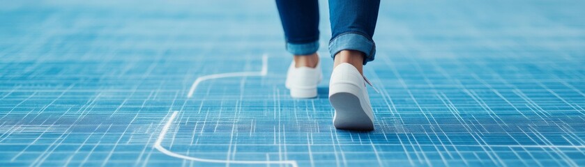 Walking on Blueprint Jeans and White Shoes, Architecture, Design