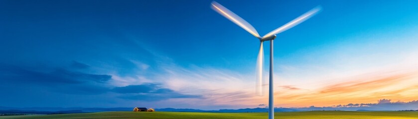 Wind Turbine on Green Field at Sunset, Energy, Sustainability