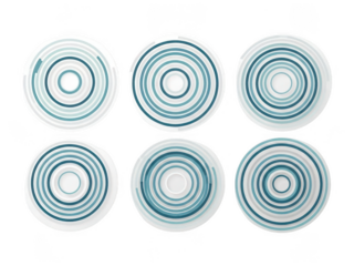 Set of six abstract spiral designs in blue and white