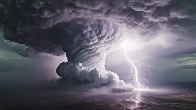 Massive supercell storm cloud with lightning over landscape 4K Video