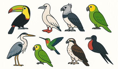 Fototapeta premium Belize Birdlife Icon Set with Tropical Birds and Wildlife