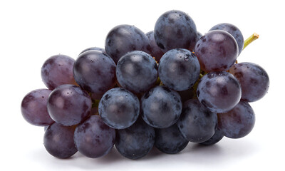 tightly packed cluster plump dark purple grapes fills frame pristine white backdrop showcasing luscious texture