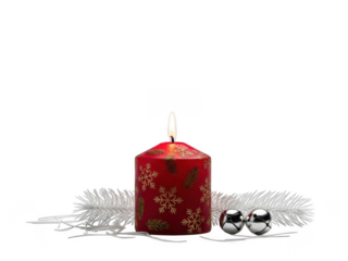 Decorative red christmas candle with snowflakes and pine cones