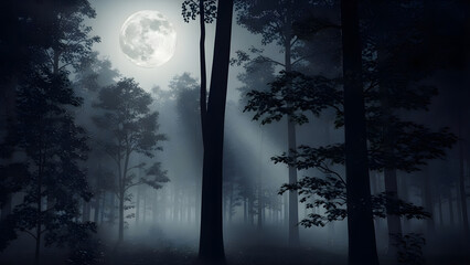 Fototapeta premium A dark forest with a large full moon