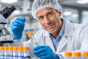 Male scientist working in clean laboratory conducting research