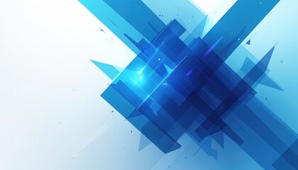 Blue geometric shapes overlap, create dynamic abstract art. Light, dark blue translucent elements form modern tech pattern. Graphic background feels digital, representing innovation network