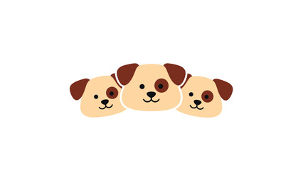 Illustration of three identical cute puppy dog faces with brown ears and a patch over one eye arranged in a row.