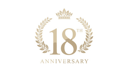 Elegant 18th Anniversary Golden Laurate Emblem Design.