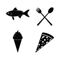 Gastronomy Selection with Fish Cutlery Ice Cream Pizza Slice
