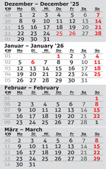 Kalender 2026 Four month per page