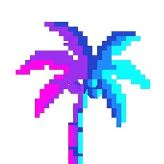 Pixel art colorful palm tree icon.