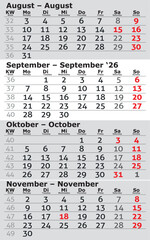 Kalender 2026 Four month per page